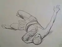 Chalk study for the defeated gladiator.