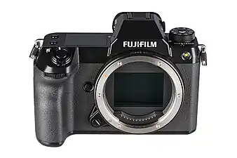 Fujifilm GFX 100S body without lens - elevated frontal view