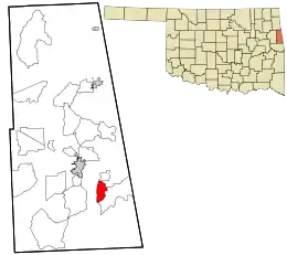Location within Adair County and the state of Oklahoma