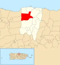 Location of Algarrobo within the municipality of Vega Baja shown in red