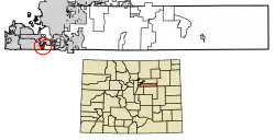 Location of the Inverness CDP in Arapahoe County, Colorado.
