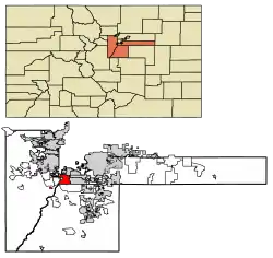 Location of the City of Littleton in Arapahoe, Douglas, and Jefferson counties, Colorado.