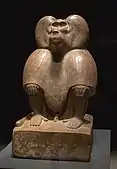 Baboon figurine; 1390–1352&nbsp;BC; quartzite; 68.5 × 38.5 × 45&nbsp;cm, 180&nbsp;kg (estimated); British Museum