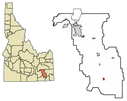 Location of Downey in Bannock County, Idaho.