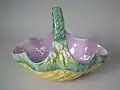 Basket, coloured glazes majolica, 10,2ins., c.1875, naturalistic in style.