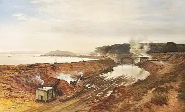 The Excavation of the Manchester Ship Canal: Eastham Cutting with Mount Manisty in the distance, 124.5&nbsp;cm ×&nbsp;212.1&nbsp;cm (49.0&nbsp;in ×&nbsp;83.5&nbsp;in), National Trust