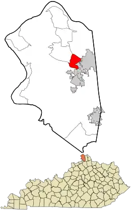 Location within Boone County and the state of Kentucky