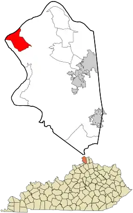Location within Boone County and the state of Kentucky