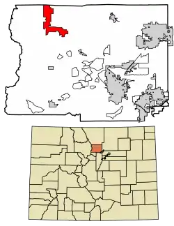 Location of the Allenspark CDP in Boulder County, Colorado
