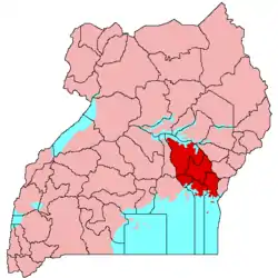 Location of&nbsp;Busoga&nbsp;(red)in Uganda&nbsp;(pink)