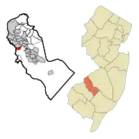 Map of Glendora CDP in Camden County. Inset: Location of Camden County within New Jersey.