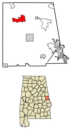 Location of Penton in Chambers County, Alabama.