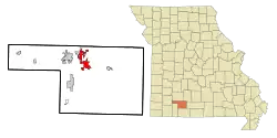 Location of Ozark in Christian County, Missouri.