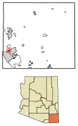 Location of Huachuca City in Cochise County, Arizona.