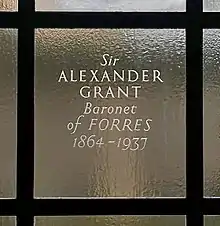 Commemorative glass engraving to Sir Alexander Grant at National Library of Scotland