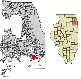 Location of University Park in Will County and Cook County, Illinois.
