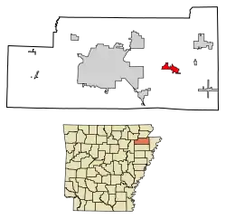 Location of Lake City in Craighead County, Arkansas.