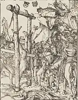 Lucas Cranach the Elder, Zersägen des hl. Simon, woodcut (1512)