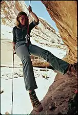 Later double carabiner brake abseil technique used simple carabiner and sling as a harness