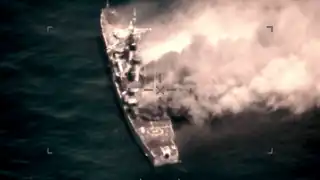 Fires following missile hits.