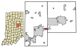 Location in Madison and Delaware counties, Indiana