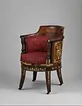 Desk chair; c.1805–1808; mahogany, gilt bronze and satin-velvet upholstery; 87.6 × 59.7 × 64.8&nbsp;cm; Metropolitan Museum of Art