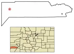 Location of the Town of Dove Creek in Dolores County, Colorado.