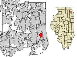 Location of Clarendon Hills in DuPage County, Illinois.