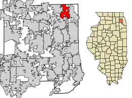Location of Wood Dale in DuPage County, Illinois.