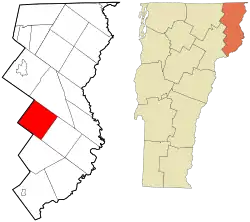 Location in Essex County and the state of Vermont.