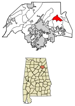 Location of Coats Bend in Etowah County, Alabama.