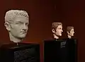 Experimental color reconstructions of the marble portrait of Roman emperor Caligula in the Ny Carlsberg Glyptotek, Liebieghaus Frankfurt