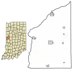 Location of Wallace in Fountain County, Indiana.