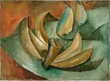 Georges Braque, 1908, Cinq bananes et deux poires (Five Bananas and Two Pears), oil on canvas, 24 × 33&nbsp;cm, Musée National d'Art Moderne