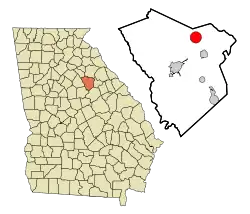 Location in Greene County and the state of Georgia
