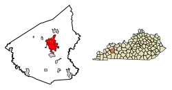 Location of Madisonville in Hopkins County, Kentucky.