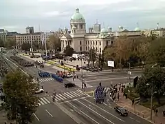 Parade past the building