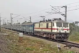 Amaravati Express with a WAP7 loco at Duvvada railway station