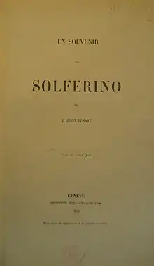 First edition of "Un Souvenir de Solferino" by Dunant