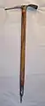 A wooden handled ice axe from the mid-1970sLength: 75&nbsp;cm (29+1⁄2&nbsp;in)Weight: 840&nbsp;g (29+1⁄2&nbsp;oz)