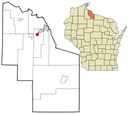 Location in Iron County and the state of Wisconsin.