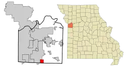 Location of Greenwood, Missouri in Jackson County