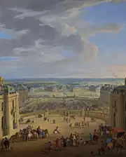 Perspective view of the Petite and Grande Écurie from the Place d'Armes in 1688.