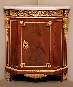 Parisian corner cabinet; by Jean Henri Riesener; 1780–1790; oak, mahogany, marble, and ormolu mounts; 94.3 × 81.3 × 55.9&nbsp;cm; Art Institute of Chicago, US