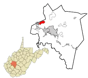 Location in Kanawha County and state of West Virginia.
