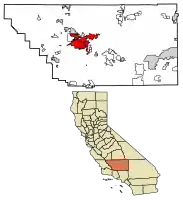 Location of Bakersfield in Kern County, California