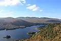 Fall view of Lac Monroe from the summit of La Corniche trail