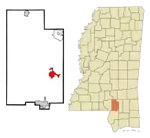 Location of Purvis, Mississippi
