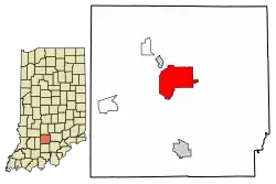Location of Bedford in Lawrence County, Indiana.