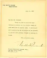 A letter from President Roosevelt, thanking Mr. Wickham for submitting his original model of Admiral Richard E. Byrd.